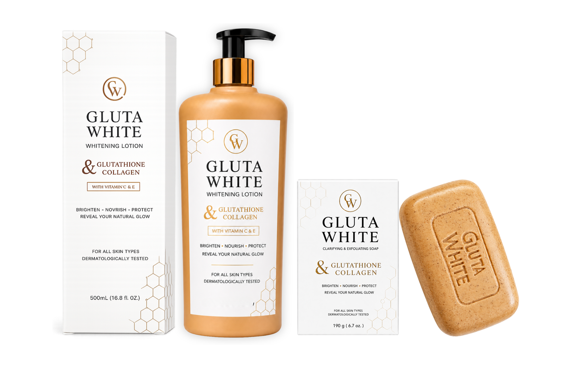 Gluta White Whitening Lotion 500ml and Clarifying Soap website-exclusive bundle