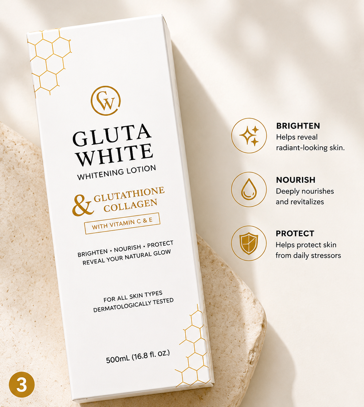 Gluta White Whitening Body Lotion 500ml | Glutathione & Collagen | Premium Packaging
