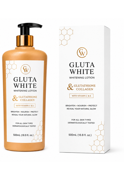 Gluta White Whitening Body Lotion 500ml | Glutathione & Collagen | Premium Packaging