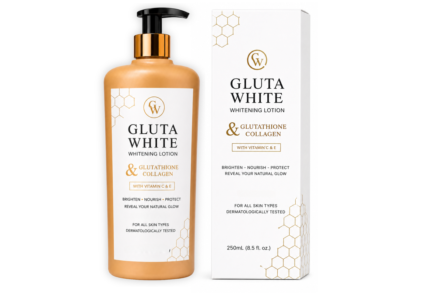Gluta White Whitening Lotion 250ml | Glutathione & Collagen | Premium Packaging