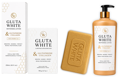 Gluta White Whitening Lotion 250ml & Clarifying Soap 190g Set | Premium Packaging