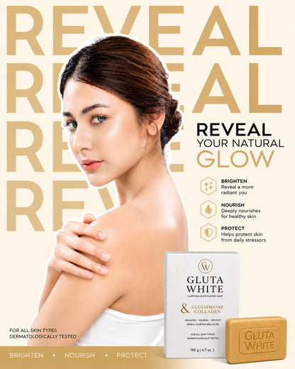 Gluta White Clarifying Exfoliating Soap reveal your natural glow banner
